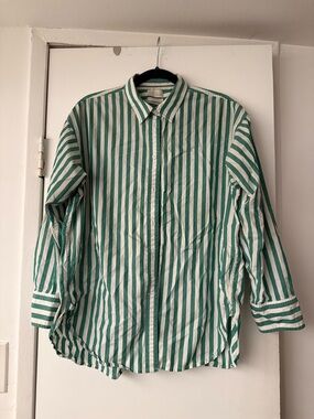 J Crew Loose fit Green & White Striped Button-Up Shirt